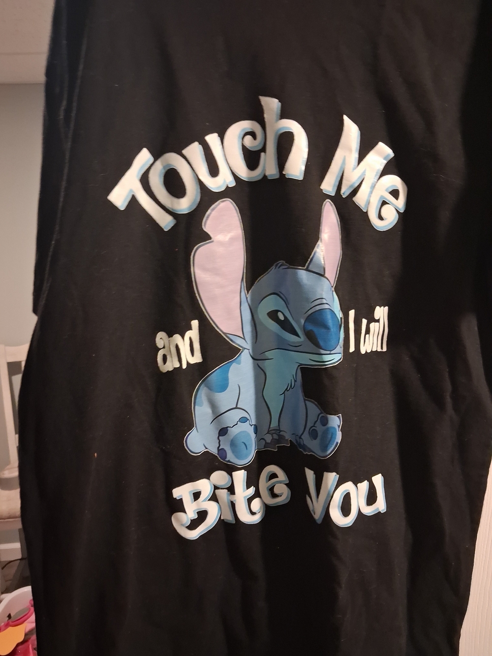 Black Graphic Tee with Blue Stitch Character